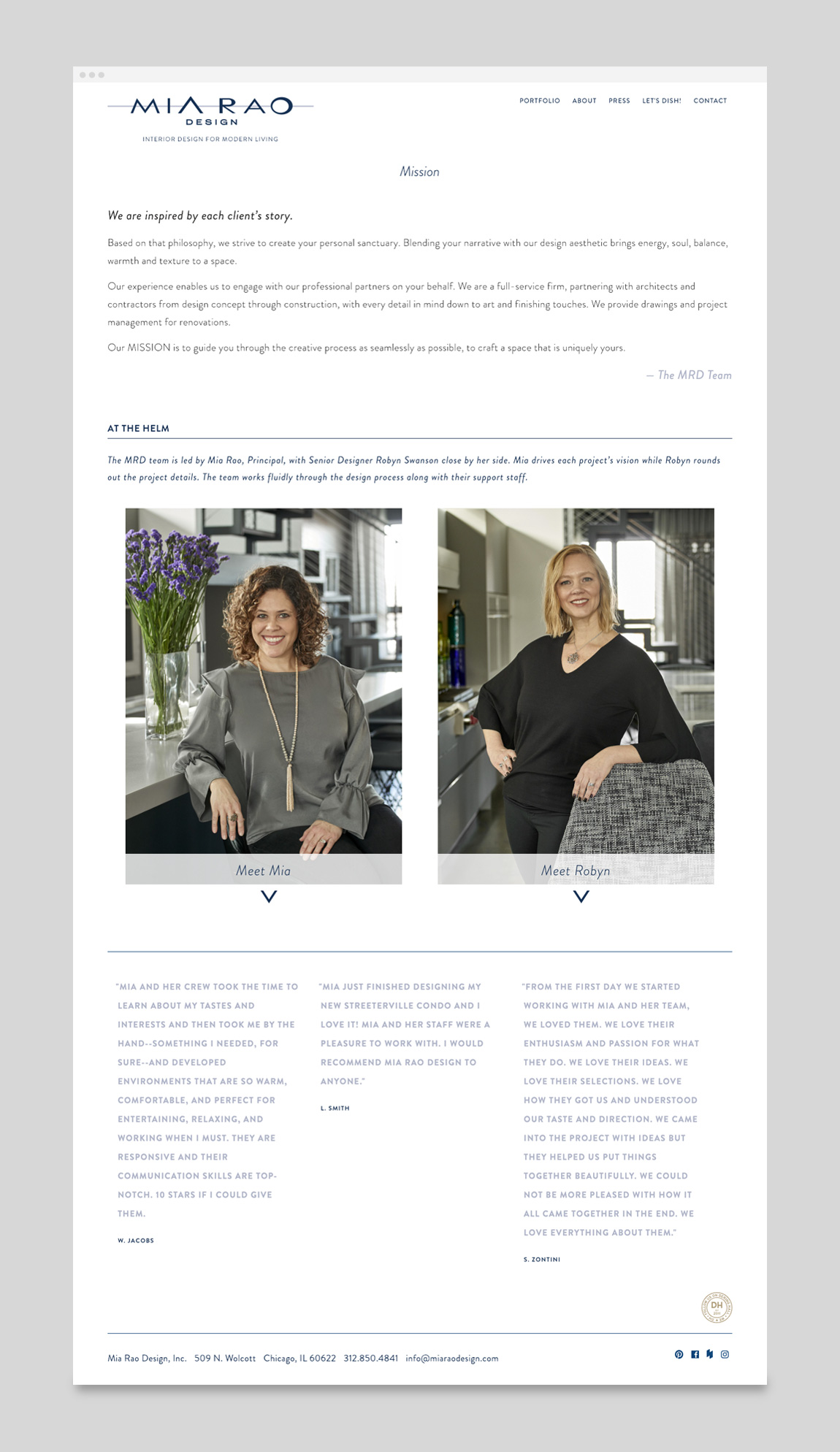 Mia Rao Design Website About Page by Hughes Design