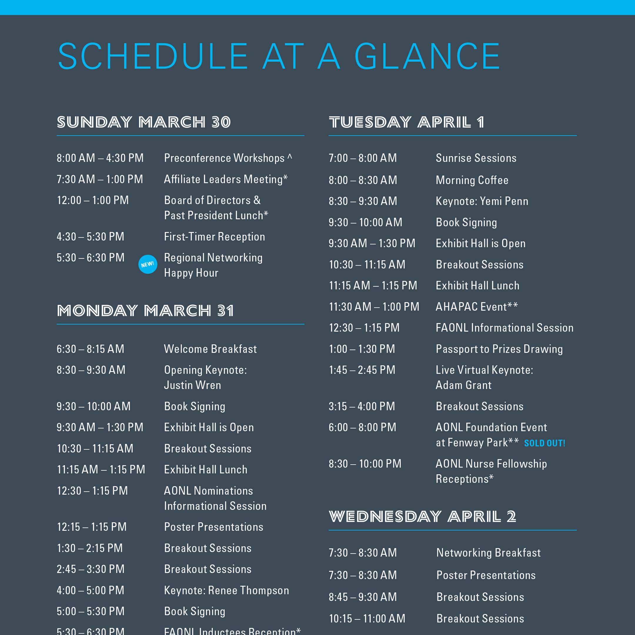 AONL 2025 Annual Conference Onsite Guide Schedule At A Glance